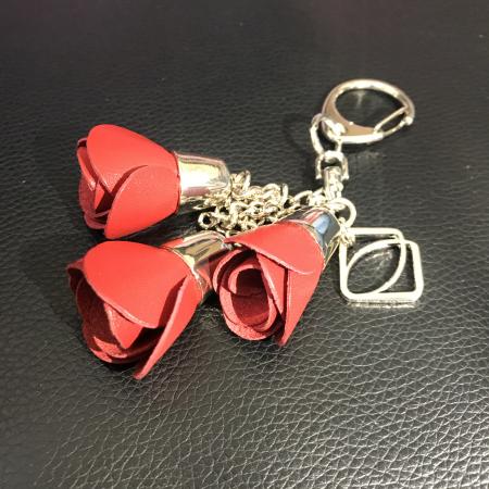 真皮玫瑰花 吊飾 鑰匙圈 3